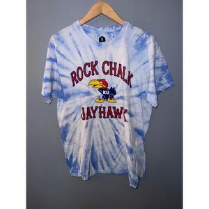 Kansas Jayhawks Rock Chalk Tie Dye Graphic T-Shirt Blue White Mens Large